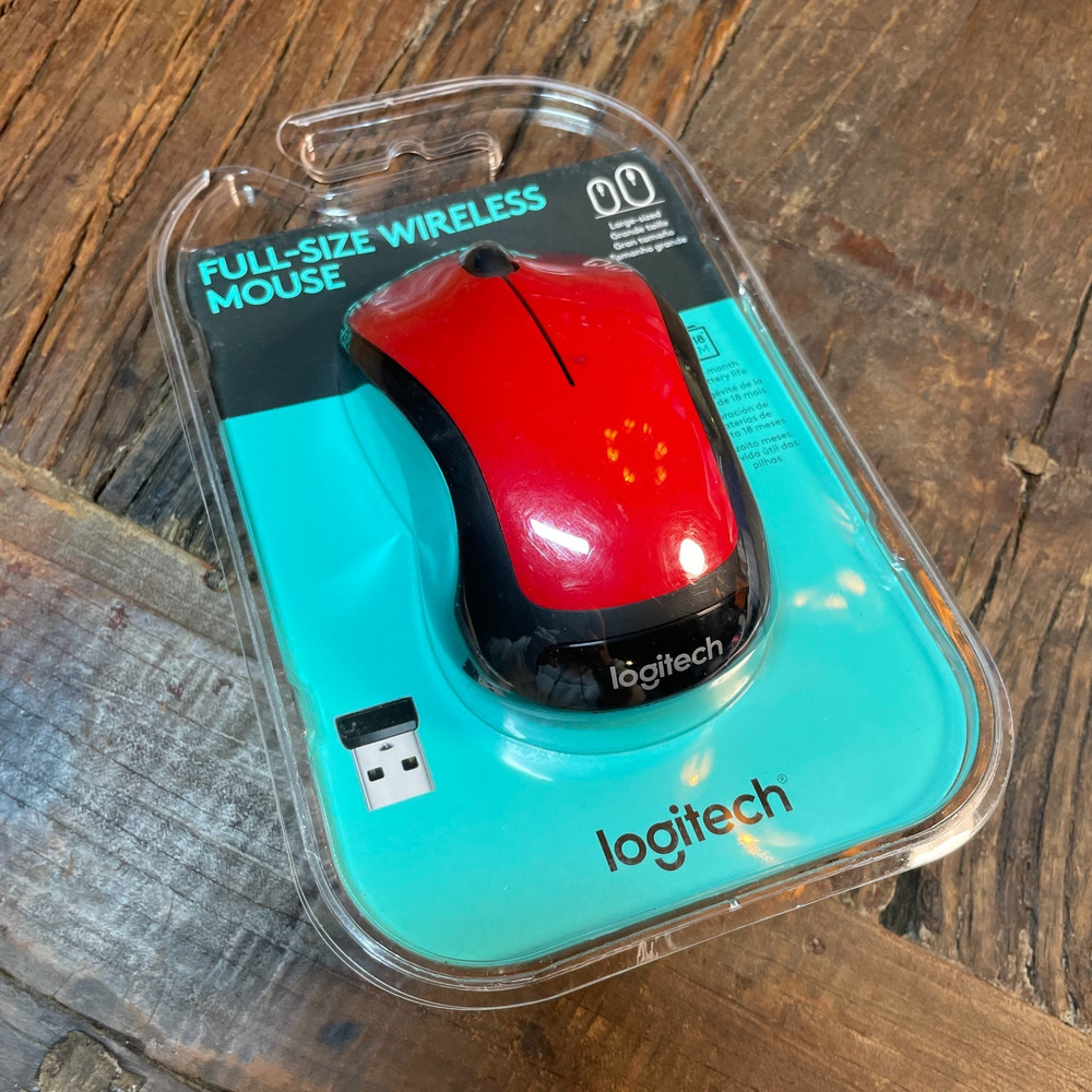 Logitech Full Size Wireless Optical Mouse Large Red Black Factory Sealed NEW